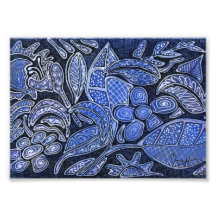 Hand Carved Leaves and Flowers - in Blue Photographic Print