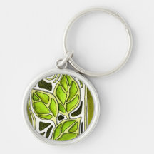 Hand Carved Leaves in Green Keychain