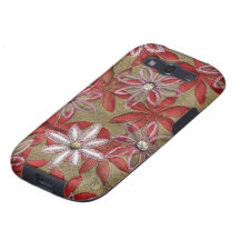 Hand Carved Quilted Red and Pink Flowers Samsung Galaxy SIII Covers