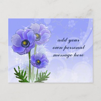 hand drawn Anemone Flowers Post Card