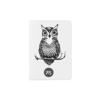 Hand Drawn Black and white Owl Passport Holder
