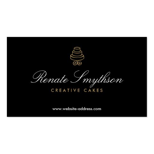 HAND-DRAWN CAKE LOGO IN GOLD II FOR BAKERY or CHEF Business Card Template (front side)