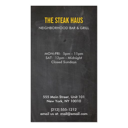 HAND-DRAWN COW LOGO 2 for Restaurants, Chefs, Pubs Business Card Template (back side)