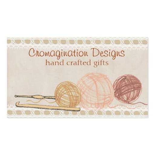 Hand drawn crayon yarn crochet hooks gift tag card business card (front side)