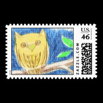Hand-Drawn Owl on Branch postage