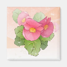 Hand drawn pink begonias magnet