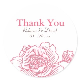 Hand drawn rose favor stickers pink sticker