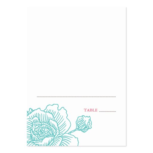 Hand drawn rose folded place cards turquoise business card template