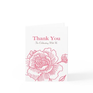 Hand drawn rose THANK YOU card pink card