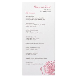 Hand drawn rose wedding program pink rackcard