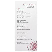 Hand drawn rose wedding program red personalized rack card