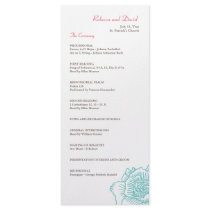 Hand drawn rose wedding program turquoise personalized rack card