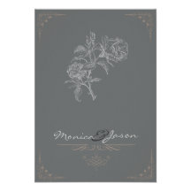 Hand drawn roses grey wedding invitation card