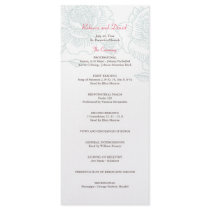 Hand drawn roses wedding program turquoise rack cards