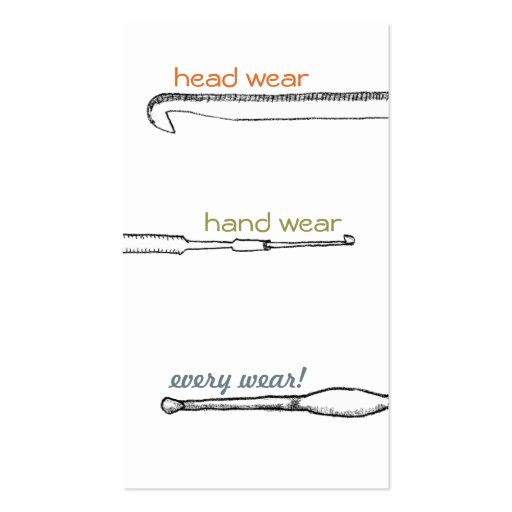 Hand drawn twisted yarn hank skein crochet hook business cards (back side)