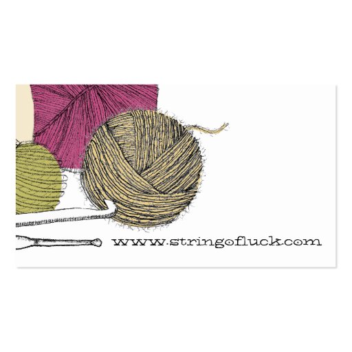 Hand drawn twisted yarn hank skein crochet hooks business card (back side)