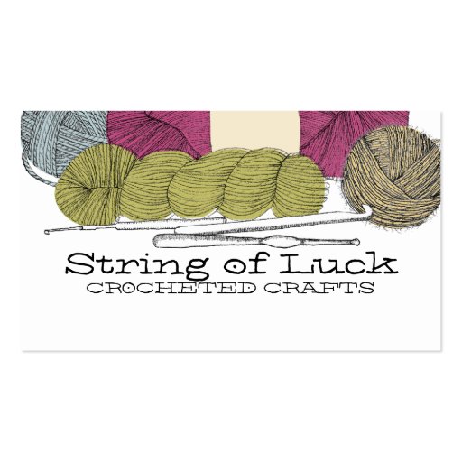 Hand drawn twisted yarn hank skein crochet hooks business card