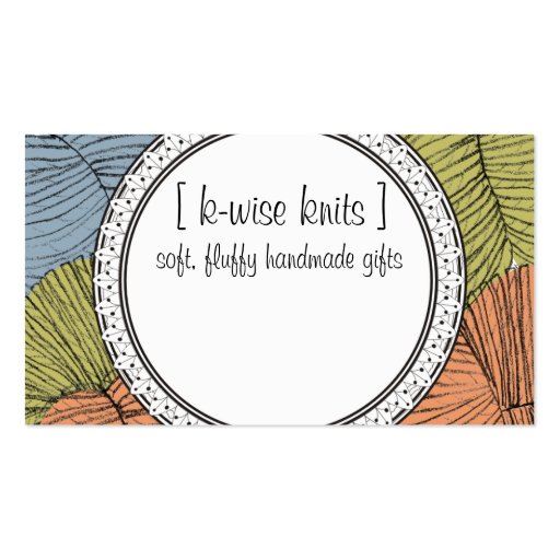 hand drawn yarn knitting crochet business cards (front side)