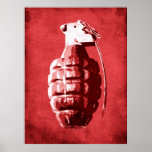 Hand Grenade on Red posters