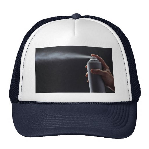Hand holding Aerosol spray can Mesh Hat