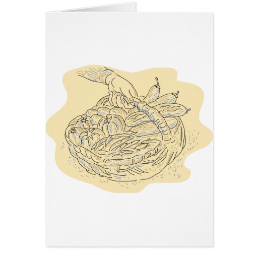 Hand holding basket full harvest crops greeting card