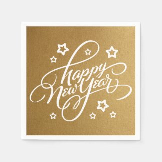 HAND-LETTERED HAPPY NEW YEAR | PARTY NAPKIN STANDARD COCKTAIL NAPKIN