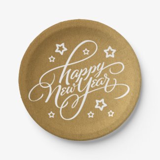 HAND-LETTERED HAPPY NEW YEAR | PARTY PLATE 7 INCH PAPER PLATE