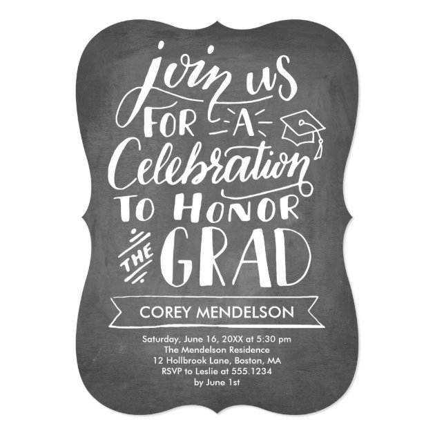 Hand Lettered Modern Chalkboard Graduation Party 5x7 Paper Invitation Card (front side)