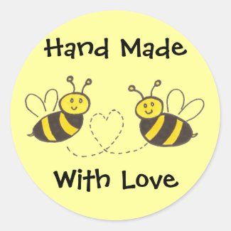 Hand Made with Love - Honey Bees with Heart Round Sticker