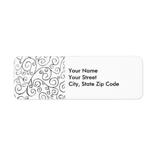 Hand-Painted Black Curves on White address label