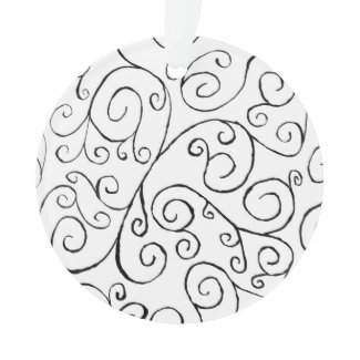 Hand-Painted Black Curvy Pattern on White