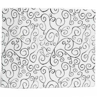 Hand-Painted Black Curvy Pattern on White 3 Ring Binder