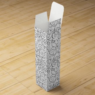 Hand-Painted Black Curvy Pattern on White Wine Gift Box
