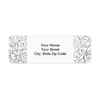 Hand-Painted Black Curvy Pattern on White label Return Address Label