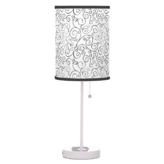 Hand-Painted Black Curvy Pattern on White Table Lamp