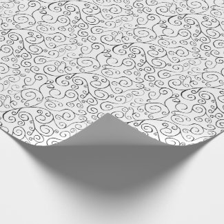 Hand-Painted Black Curvy Pattern on White Wrapping Paper
