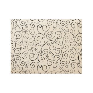 Hand-Painted Black Scrolling Curves on Wood Poster