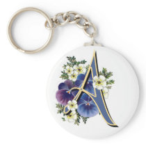 Hand Painted Pansies - IInitial - A Key Chain
