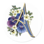 Hand Painted Pansies - IInitial - A Round Sticker