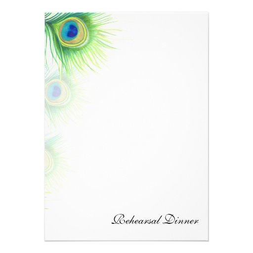 Hand Painted Peacock Feathers Rehearsal Dinner Personalized Announcements