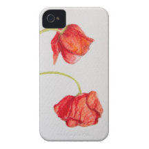 Hand painted red poppies flowers iPhone 4 case