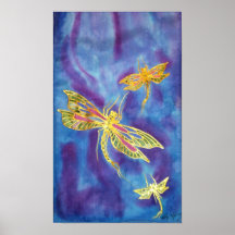 Hand Painted Silk Dragonfly Poster by Cyn Mc