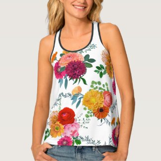 Hand Painted Watercolors Colorful Spring Flowers Tank Top