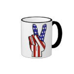 Hand Peace Sign - Red White & Blue Coffee Mugs