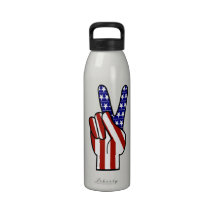 Hand Peace Sign - Red White & Blue Water Bottle