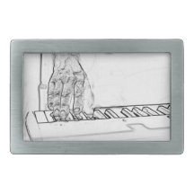 hand playing keyboard bw ink outline rectangular belt buckles