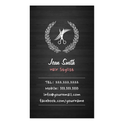 Hand Script Dark Wood Hair Stylist Business Card (front side)