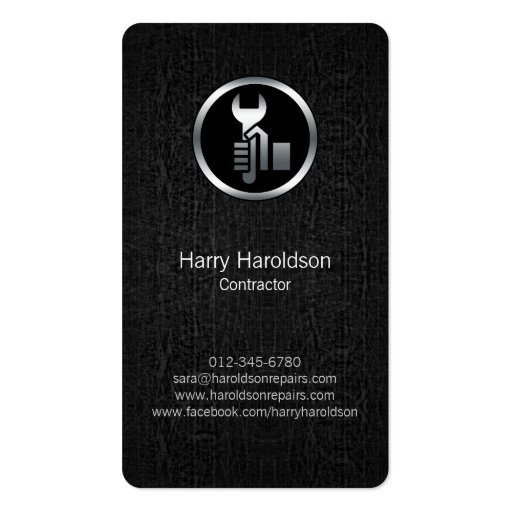 Hand Wrench Black Grunge Contractor Business Card (front side)