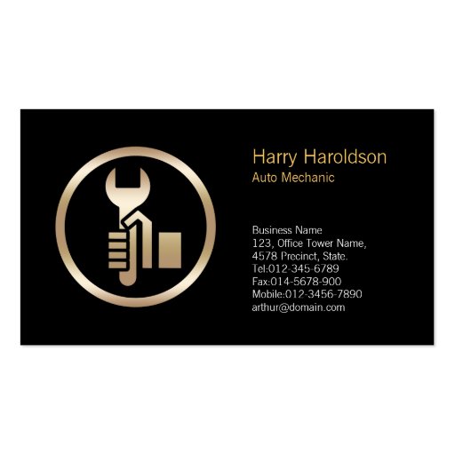 Hand Wrench Icon CarMechanic Business Card (front side)