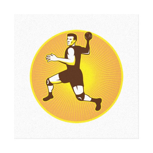 Handball Player Jumping Throwing Ball Scoring Stretched Canvas Print